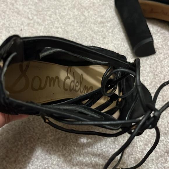 Sam Edelman Lace-up block heel Sandal black suede size 6.5 - Picture 4 of 5